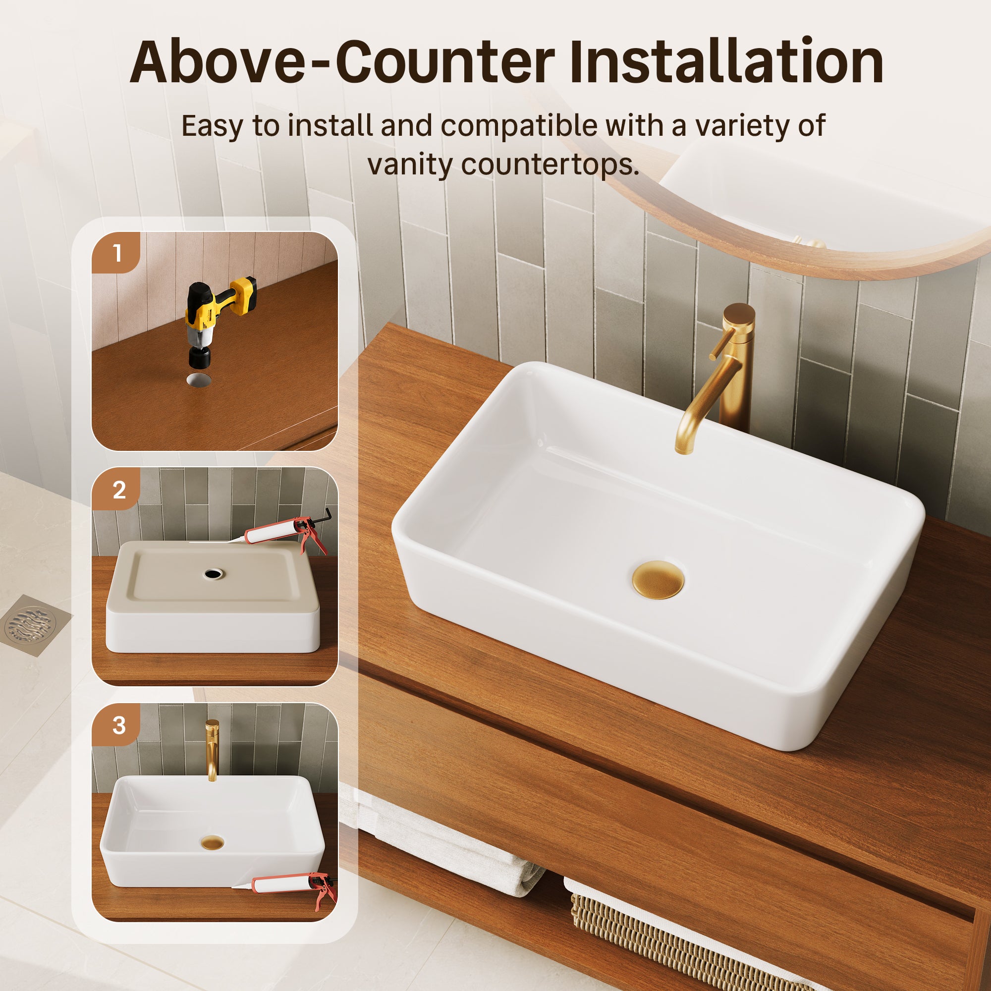 DeerValley DV-1V0602 Ceramic 23.63-in Vessel Rectangular Modern white Bathroom Sink
