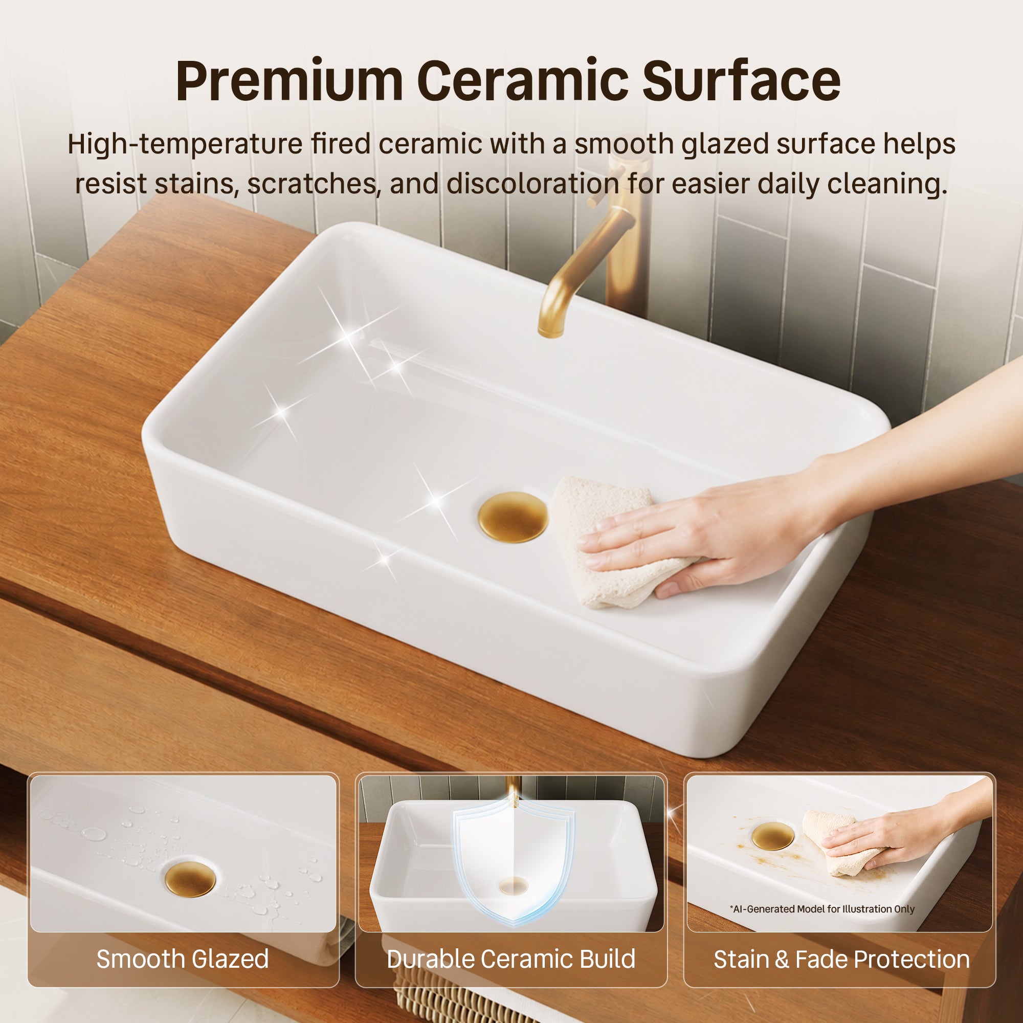 DeerValley DV-1V0602 Ceramic 23.63-in Vessel Rectangular Modern white Bathroom Sink