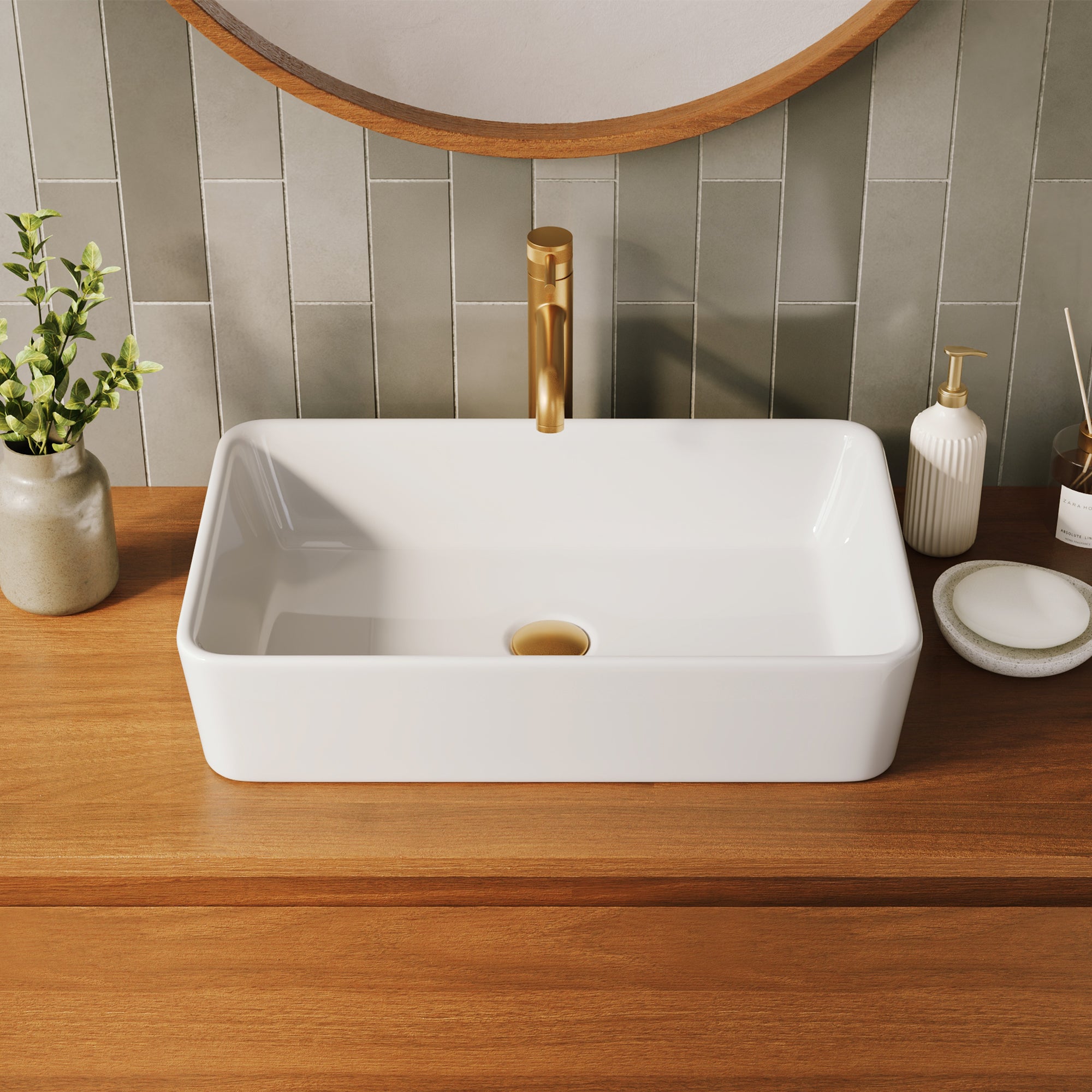 DeerValley DV-1V0602 Ceramic 23.63-in Vessel Rectangular Modern white Bathroom Sink