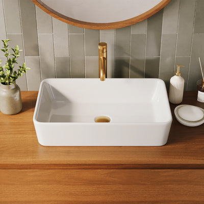 DeerValley DV-1V0602 Ceramic 23.63-in Vessel Rectangular Modern white Bathroom Sink