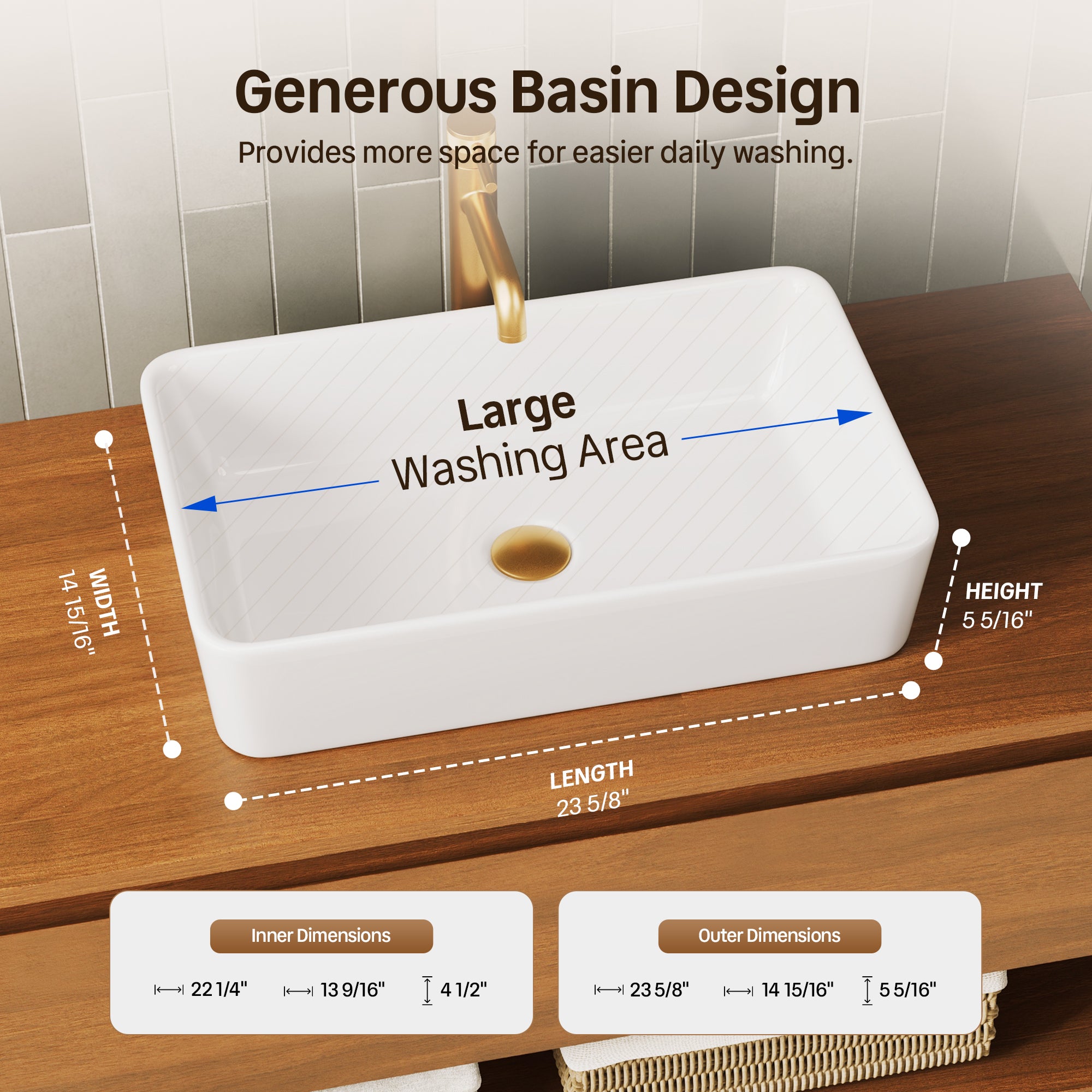 DeerValley DV-1V0602 Ceramic 23.63-in Vessel Rectangular Modern white Bathroom Sink