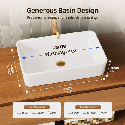 DeerValley DV-1V0602 Ceramic 23.63-in Vessel Rectangular Modern white Bathroom Sink