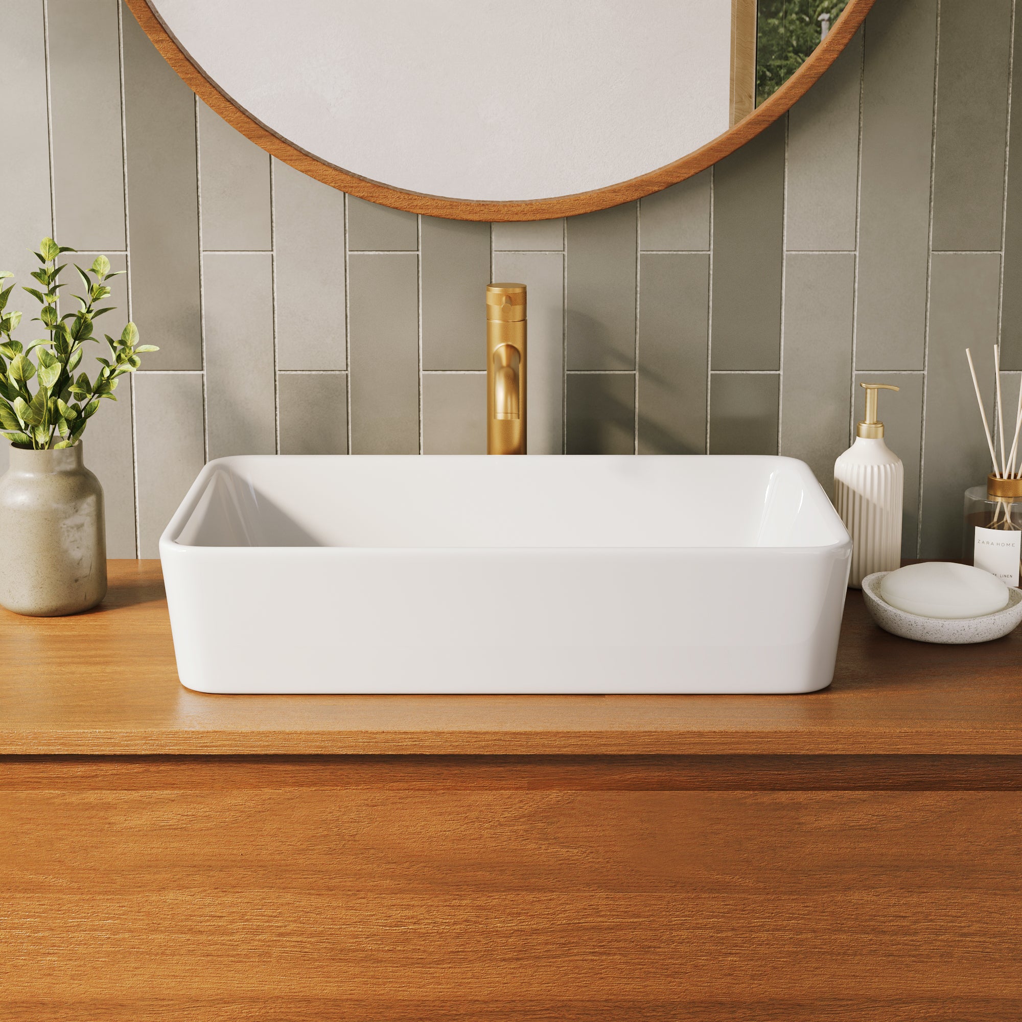 DeerValley DV-1V0602 Ceramic 23.63-in Vessel Rectangular Modern white Bathroom Sink