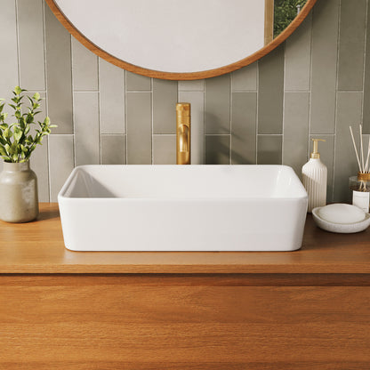DeerValley DV-1V0602 Ceramic 23.63-in Vessel Rectangular Modern white Bathroom Sink