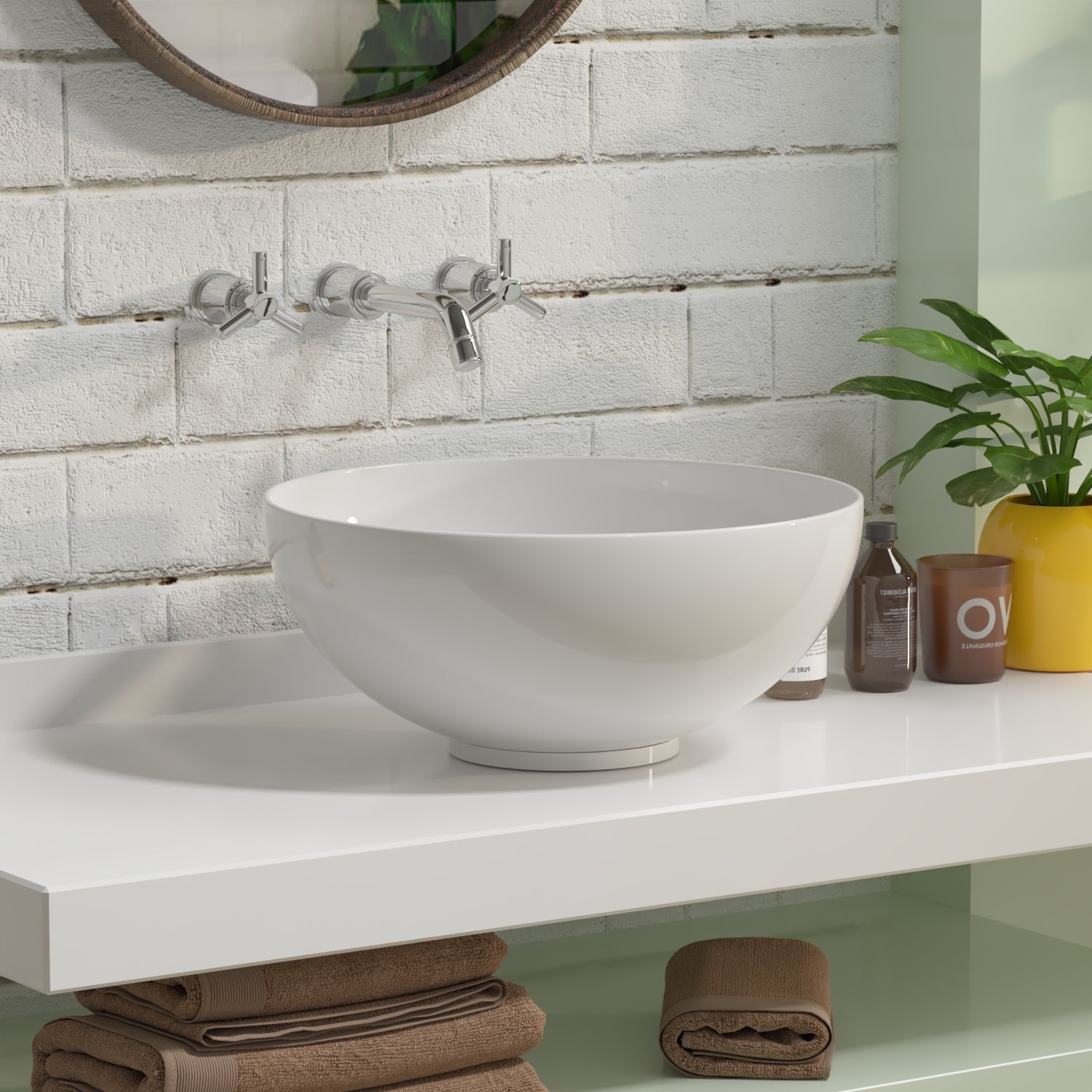 SYMMETRY 12.80" Round Vessel Bathroom Sink, Without Overflow With Multiple Colors