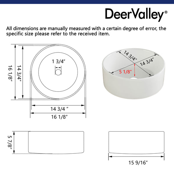 DeerValley DV-1V063 Symmetry White Ceramic Circular Vessel Bathroom Sink