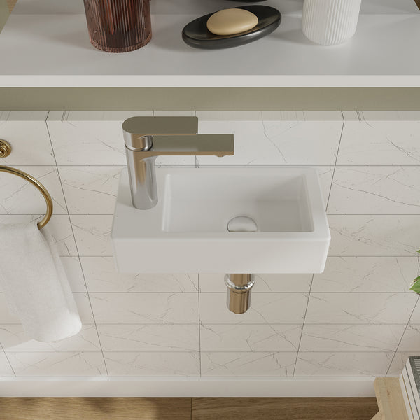 DeerValley Liberty Ceramic Bathroom Wall Mount Space-saving Rectangular Left Hand Sink (Faucet on the Left Hand) DV-1V081L/0091L