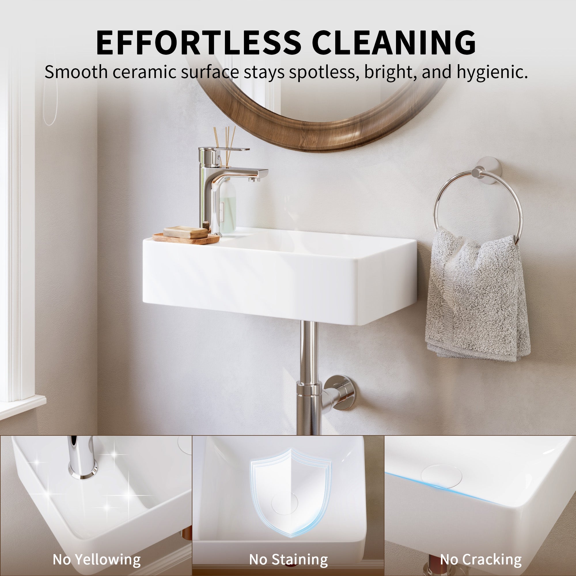 DeerValley Liberty Ceramic Bathroom Wall Mount Space-saving
