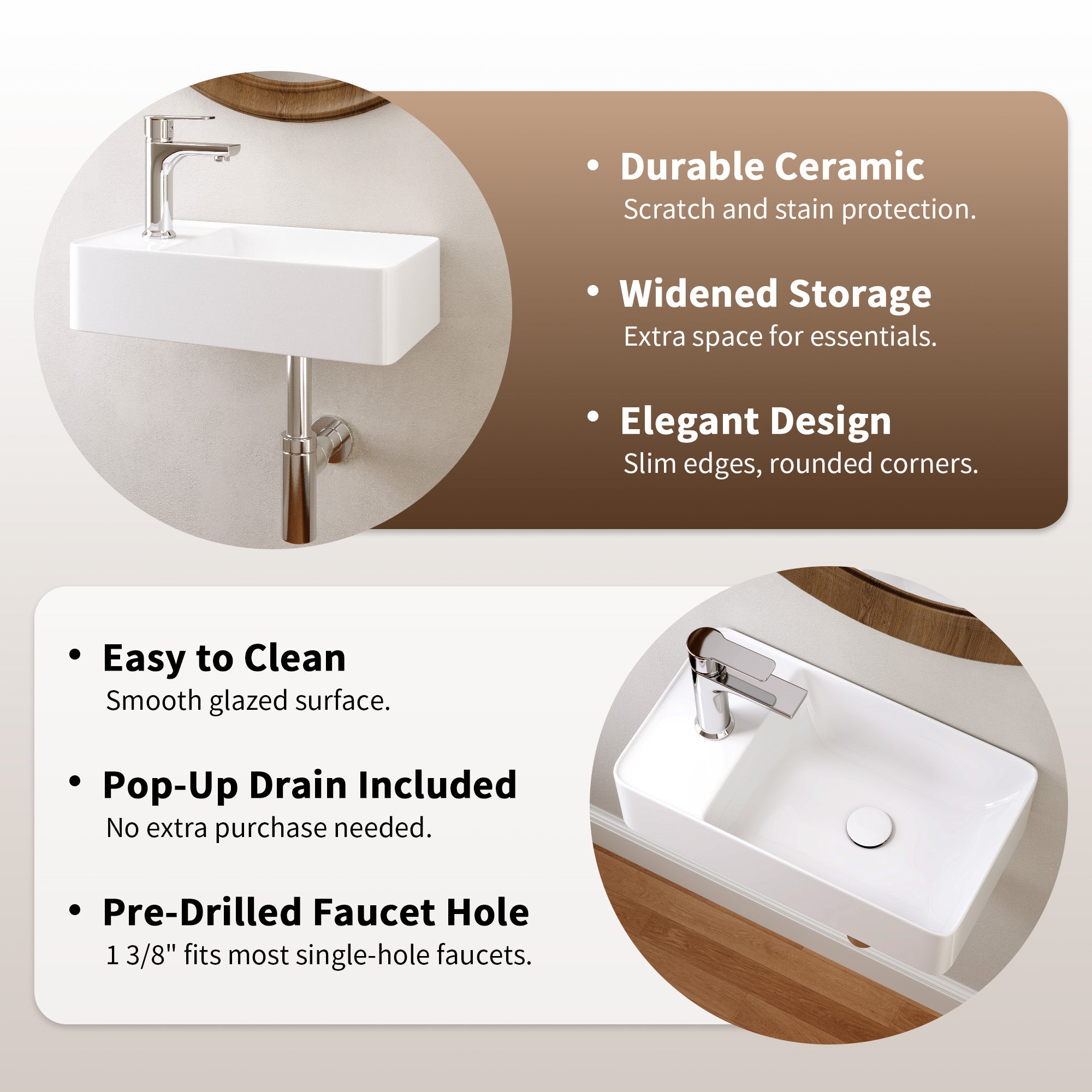 DeerValley Liberty Ceramic Bathroom Wall Mount Space-saving