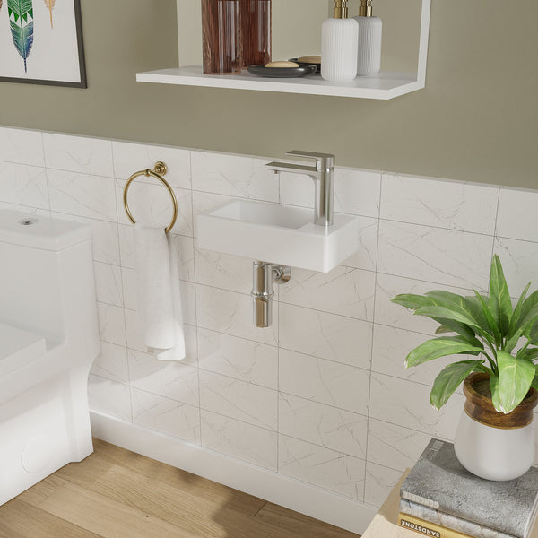 DeerValley Liberty Ceramic Bathroom Wall Mount Space-saving Rectangular Right Hand Sink (Faucet on the Right Hand) DV-1V081R/0091R