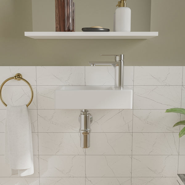 DeerValley Liberty Ceramic Bathroom Wall Mount Space-saving Rectangular Right Hand Sink (Faucet on the Right Hand) DV-1V081R/0091R