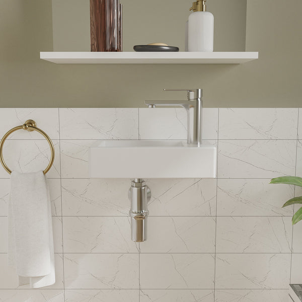 DeerValley Liberty Ceramic Bathroom Wall Mount Space-saving Rectangular Right Hand Sink (Faucet on the Right Hand) DV-1V081R/0091R