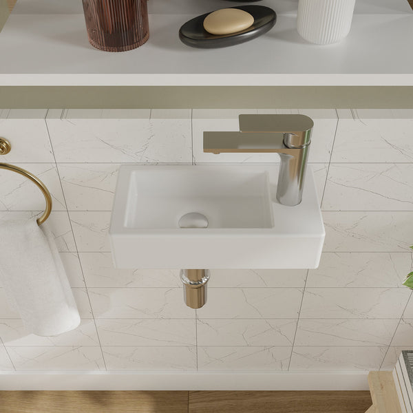 DeerValley Liberty Ceramic Bathroom Wall Mount Space-saving Rectangular Right Hand Sink (Faucet on the Right Hand) DV-1V081R/0091R