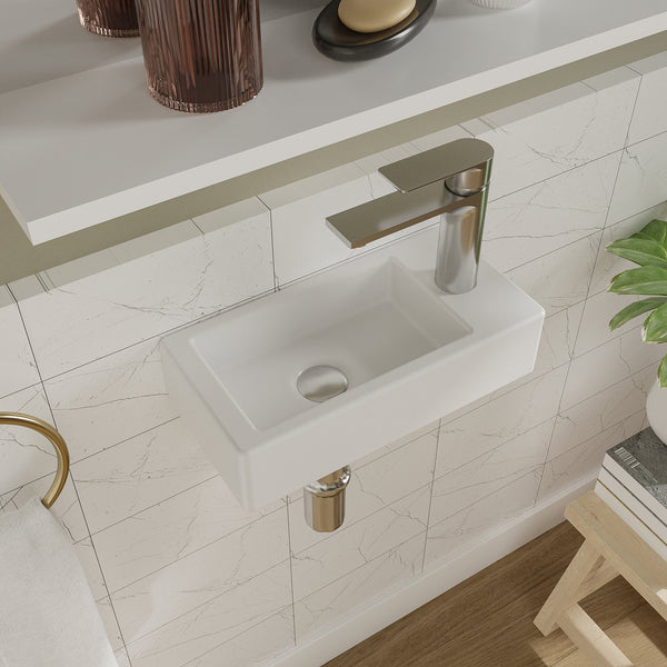 DeerValley Liberty Ceramic Bathroom Wall Mount Space-saving Rectangular Right Hand Sink (Faucet on the Right Hand) DV-1V081R/0091R
