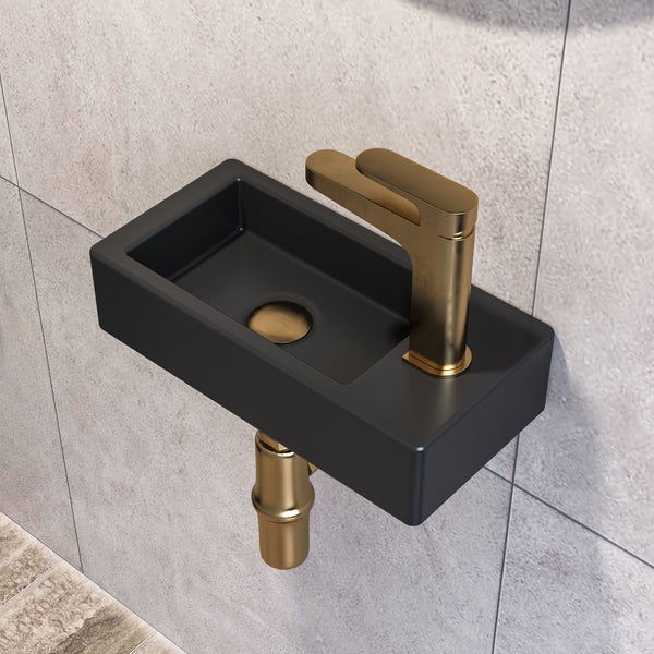 DeerValley Liberty Ceramic Bathroom Wall Mount Space-saving Rectangular Right Hand Sink (Faucet on the Right Hand) DV-1V081R/0091R