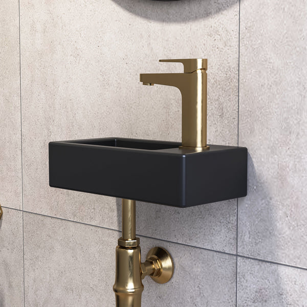 DeerValley Liberty Ceramic Bathroom Wall Mount Space-saving Rectangular Right Hand Sink (Faucet on the Right Hand) DV-1V081R/0091R
