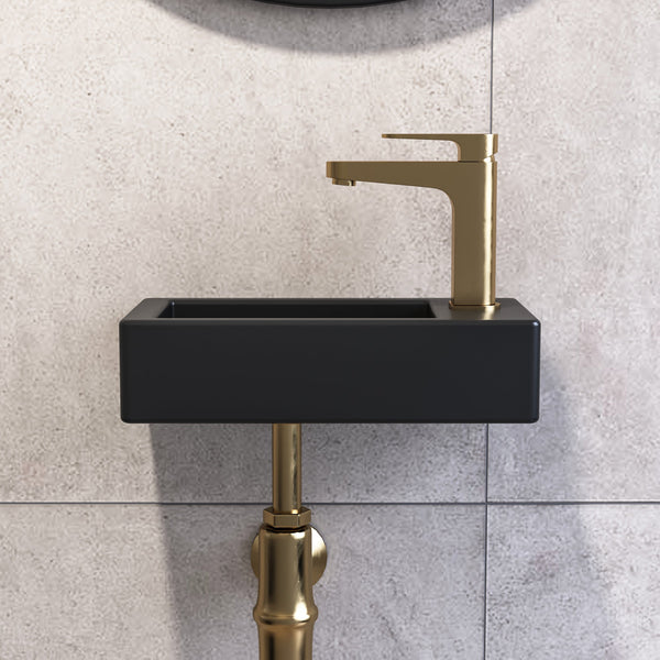 DeerValley Liberty Ceramic Bathroom Wall Mount Space-saving Rectangular Right Hand Sink (Faucet on the Right Hand) DV-1V081R/0091R