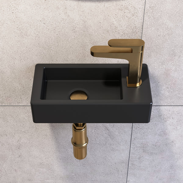 DeerValley Liberty Ceramic Bathroom Wall Mount Space-saving Rectangular Right Hand Sink (Faucet on the Right Hand) DV-1V081R/0091R