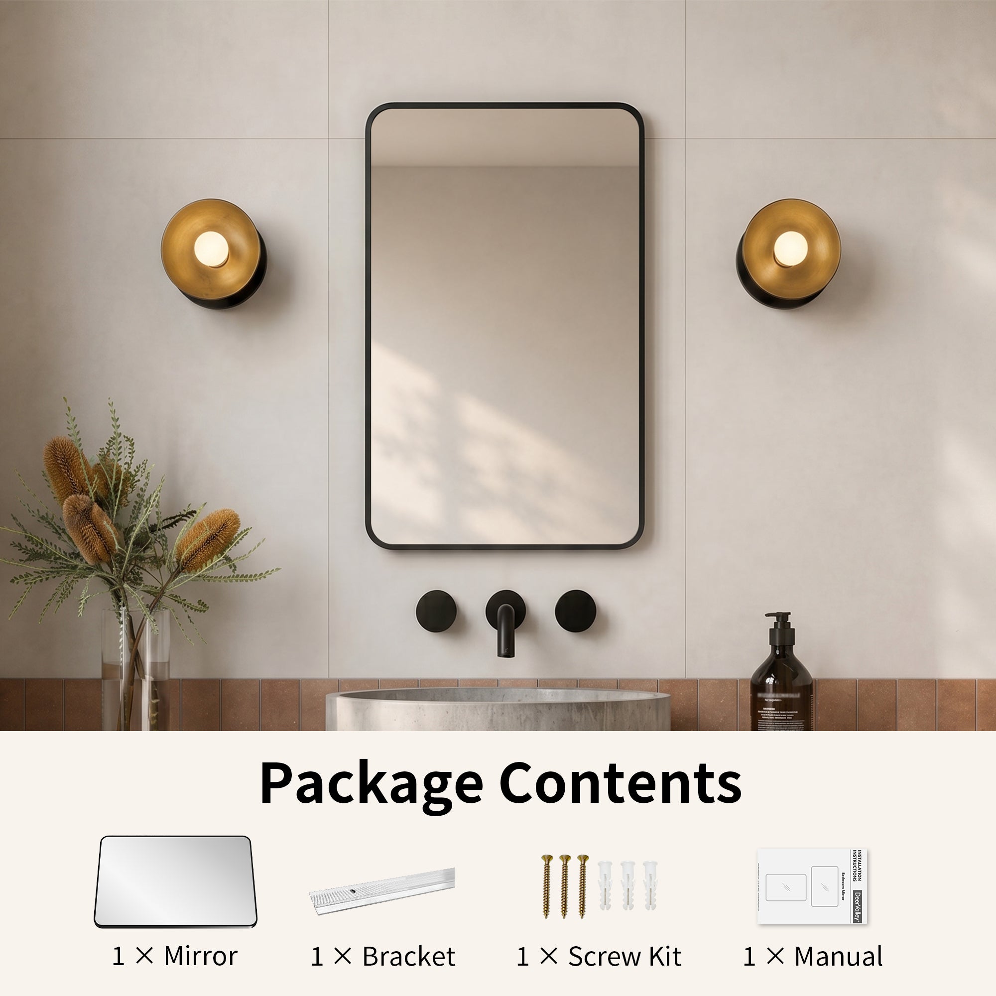 Deervalley DV-1VM0493 Aluminum Framed Rectangular Freestanding / Wall-Mount Makeup / Shaving Bathroom Mirror
