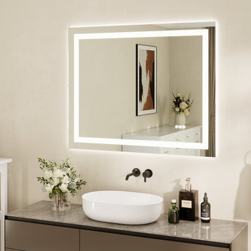 DeerValley 40"x 32" / 55"x 30"  LED Bathroom Mirror with Lights, 1.5X Anti-Fog, Front and Backlit Frameless LED Mirror，DV-1VM0309/DV-1VM0308