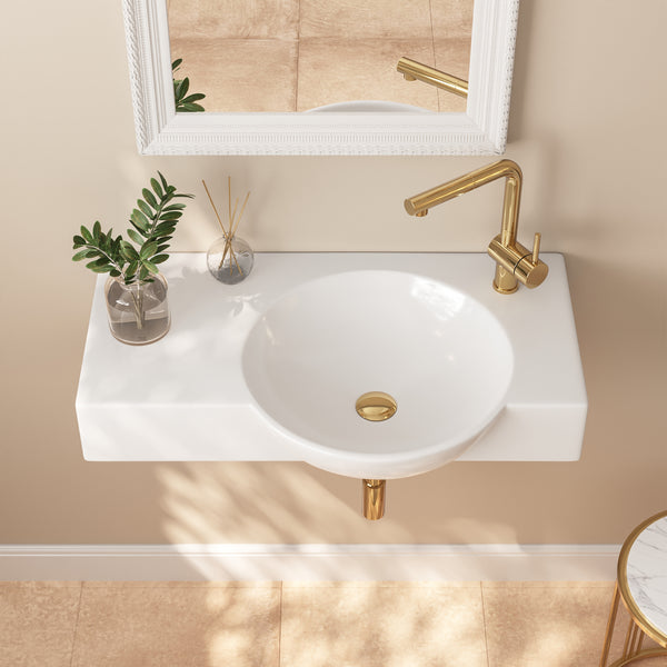 18.11" Rectangular Wall-Mount Bathroom Sink, Round Basin