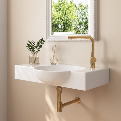 18.11" Rectangular Wall-Mount Bathroom Sink, Round Basin