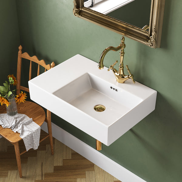 16.54" Rectangular Wall-Mount Bathroom Sink, Overflow Hole