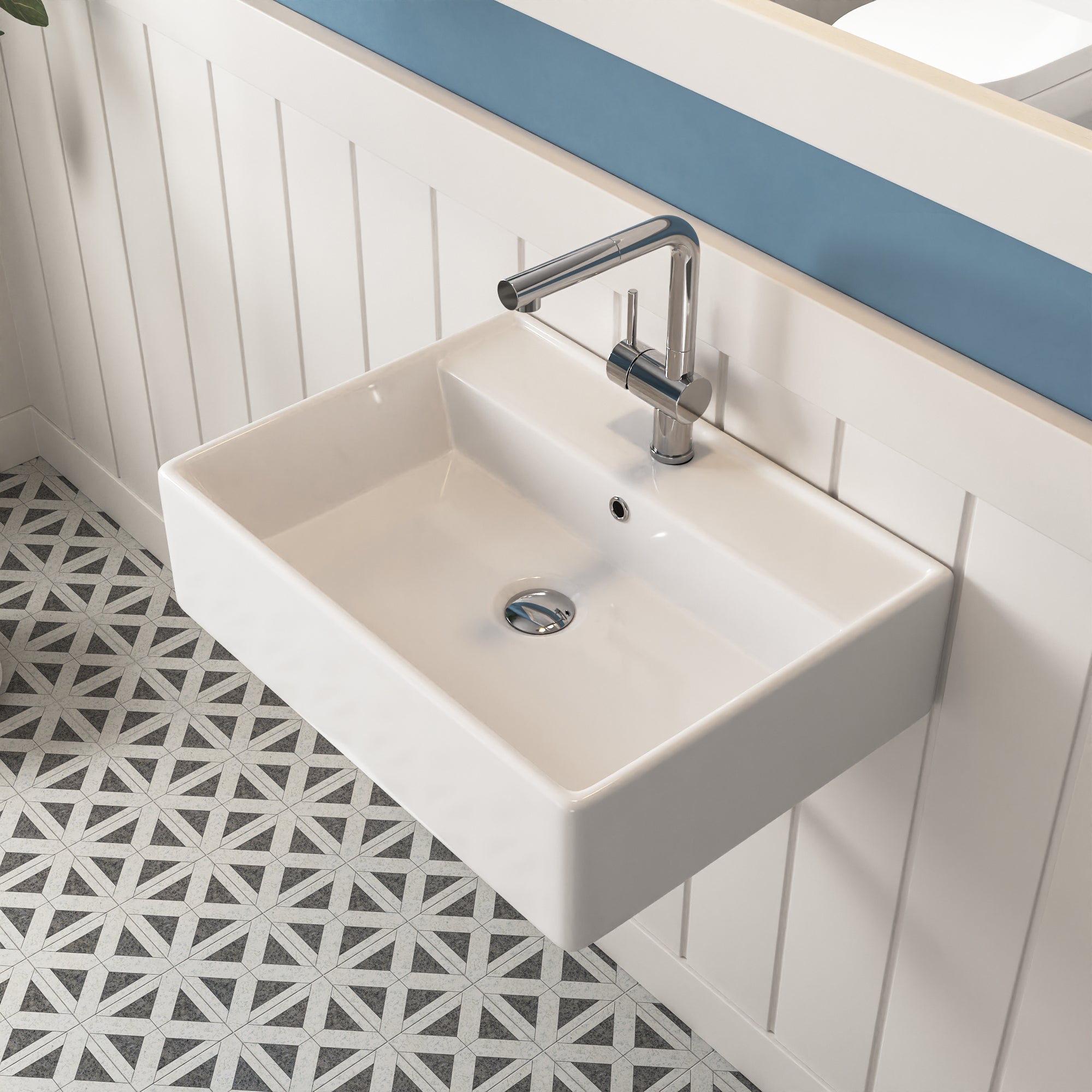 18"D x 23"W Rectangular Wall-Mount Bathroom Sink, Overflow Hole