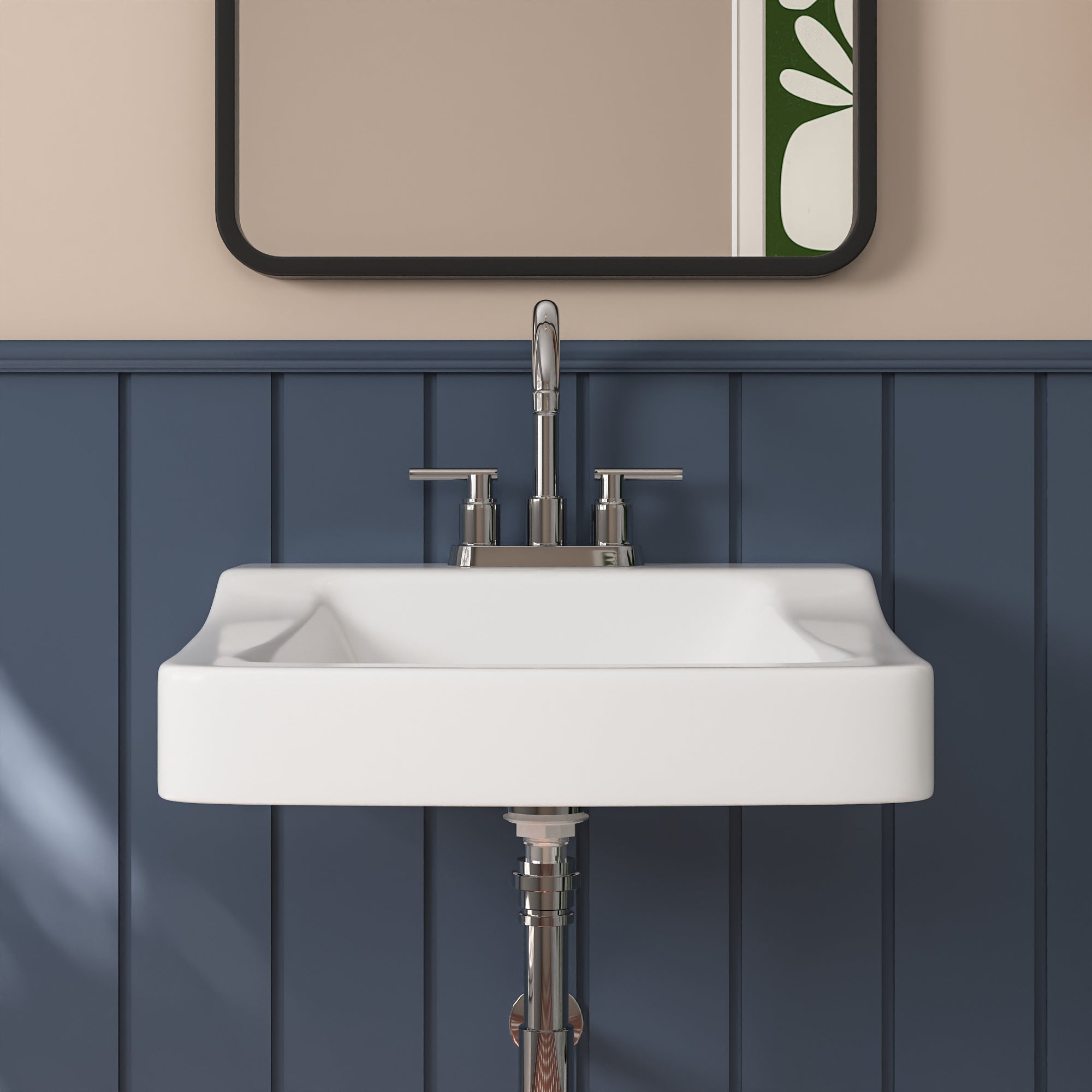 17.32" Rectangular Wall-Mount Bathroom Sink, Overflow Hole