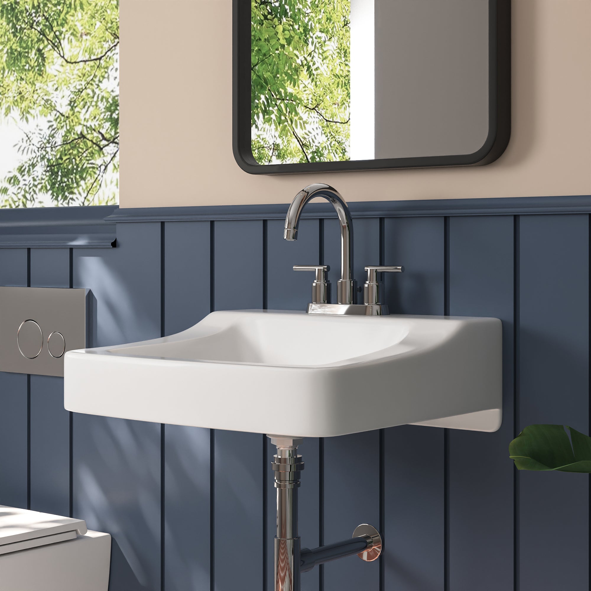 17.32" Rectangular Wall-Mount Bathroom Sink, Overflow Hole