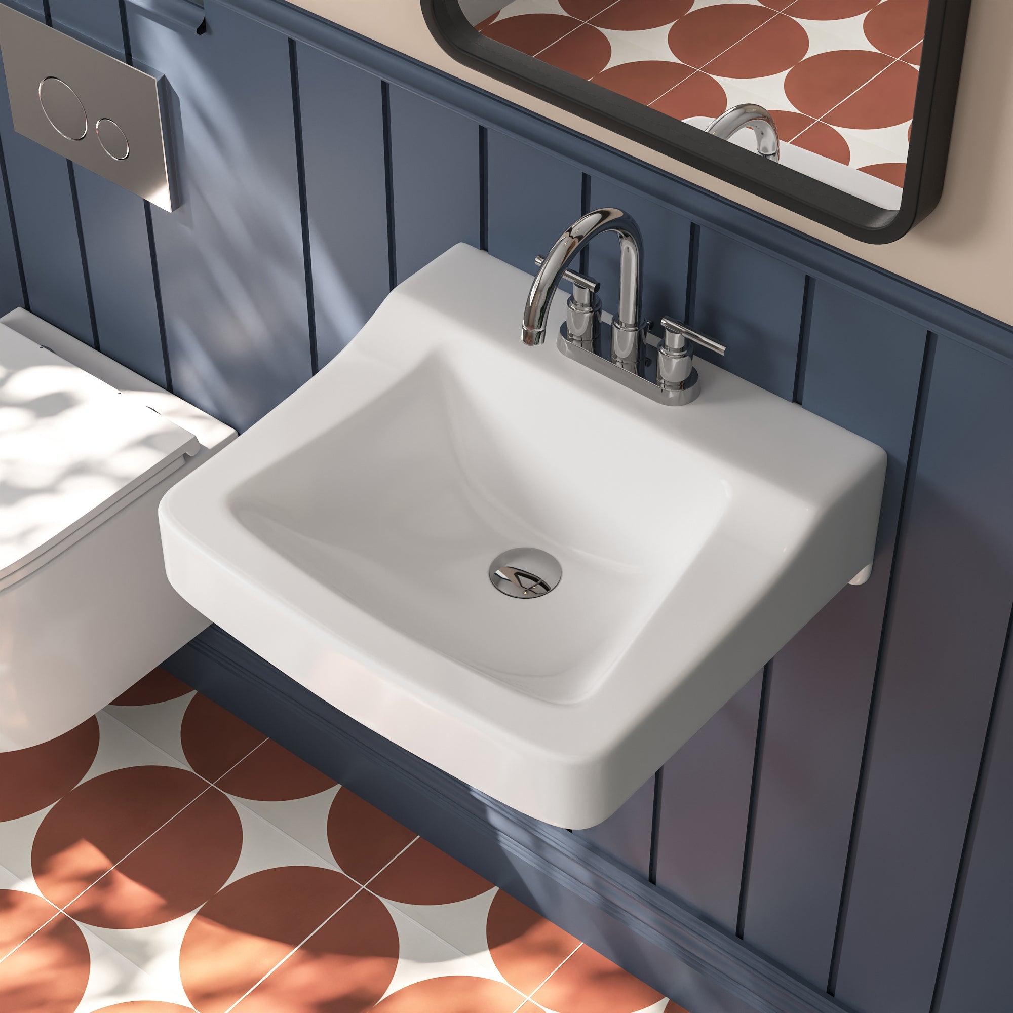17.32" Rectangular Wall-Mount Bathroom Sink, Overflow Hole