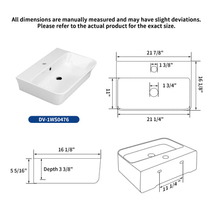 DeerValley DV-1WS0476 Wall Mounted Sink Vitreous China Rectangular Basin with Overflow