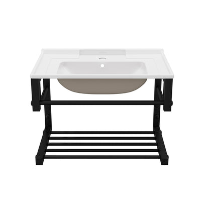 Deervalley DV-1WS0568 Wall Mounted Bathroom Sink With Towel Rack, White Ceramic Wall Hung Sink
