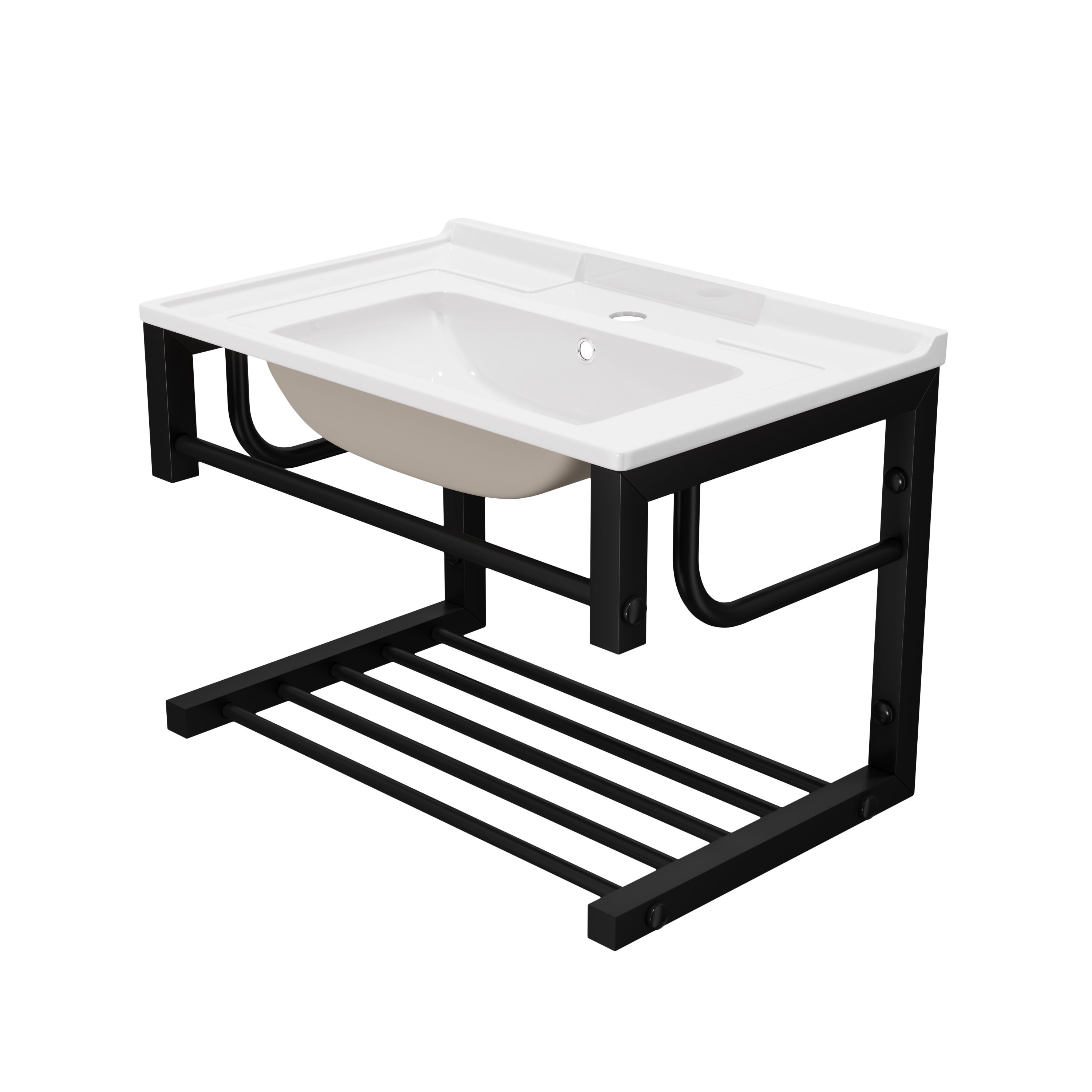 Deervalley DV-1WS0568 Wall Mounted Bathroom Sink With Towel Rack, White Ceramic Wall Hung Sink