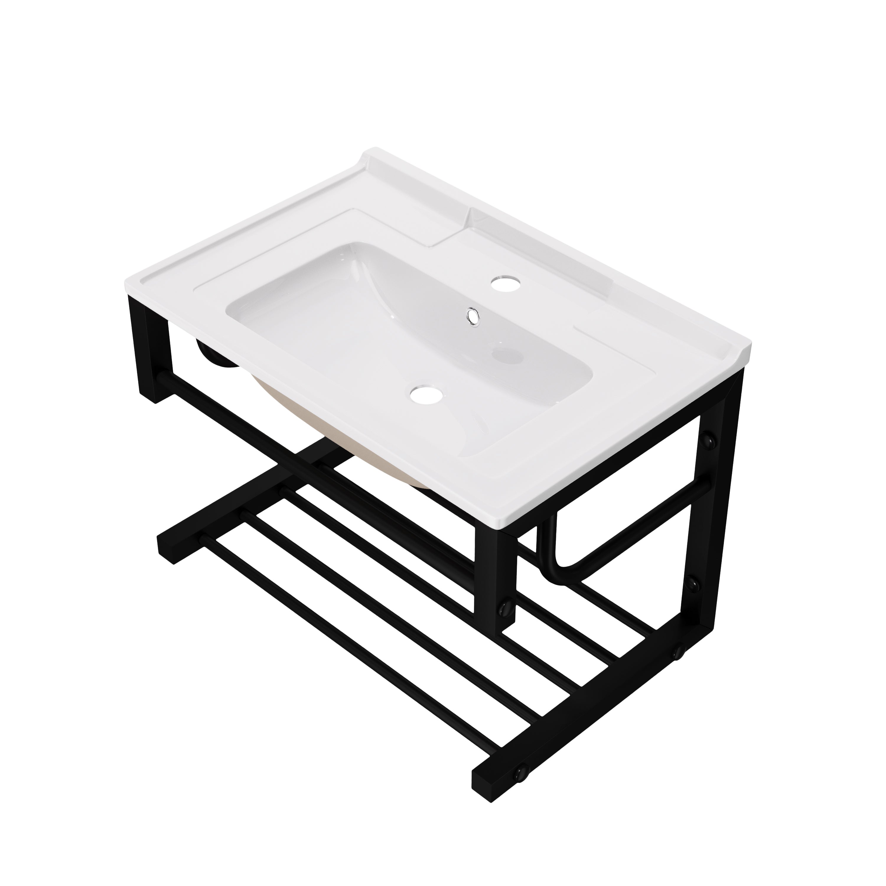 Deervalley DV-1WS0568 Wall Mounted Bathroom Sink With Towel Rack, White Ceramic Wall Hung Sink