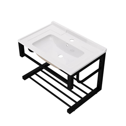 Deervalley DV-1WS0568 Wall Mounted Bathroom Sink With Towel Rack, White Ceramic Wall Hung Sink