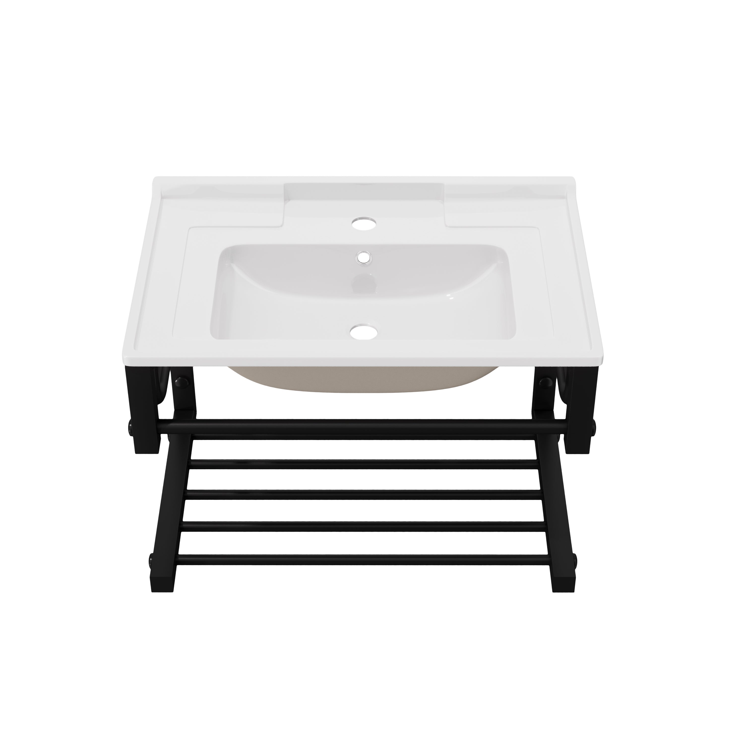 Deervalley DV-1WS0568 Wall Mounted Bathroom Sink With Towel Rack, White Ceramic Wall Hung Sink