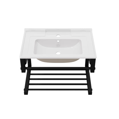 Deervalley DV-1WS0568 Wall Mounted Bathroom Sink With Towel Rack, White Ceramic Wall Hung Sink