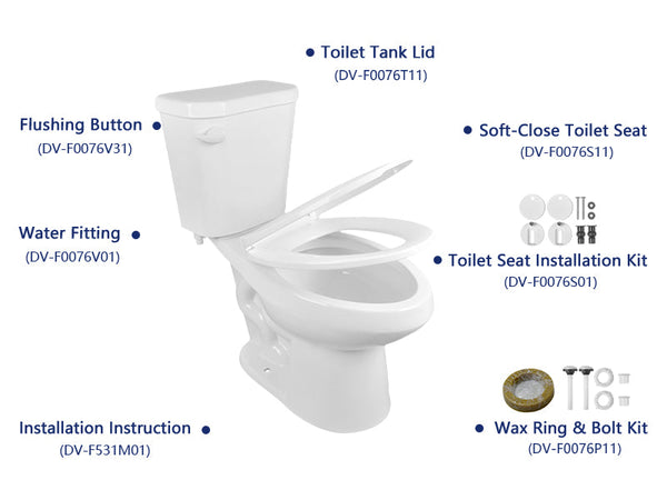 DeerValley DV-2F0076 Dynasty Dual-Flush Elongated Floor Mounted Two-Piece Toilet (Seat Included)