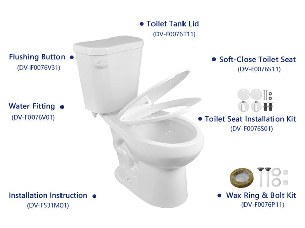 DeerValley DV-2F0077 Dynasty Round Floor Mounted Two-Piece Toilet (Seat Included)