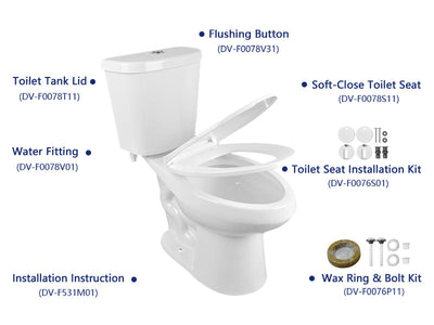 Deervalley DV-2F0078 Two-Piece Elongated Toilet, 12" Rough-in Dual-Flush