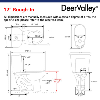 Deervalley DV-2F0078 Two-Piece Elongated Toilet, 12" Rough-in Dual-Flush