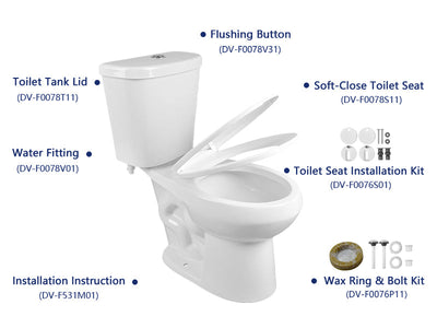 DeerValley DV-2F0079 Two-Piece Round Toilet, 12" Rough-in Dual-Flush