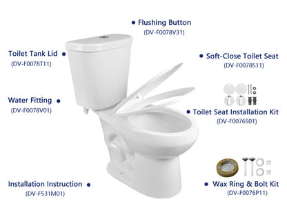 DYNASTY Two-Piece Round Toilet, 12" Rough-in Dual-Flush