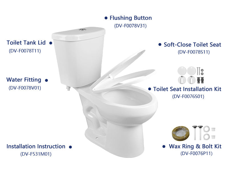 DYNASTY Two-Piece Round Toilet, 12" Rough-in Dual-Flush