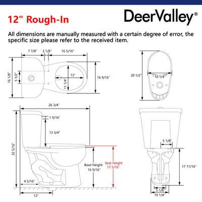 DeerValley DV-2F0079 Two-Piece Round Toilet, 12" Rough-in Dual-Flush