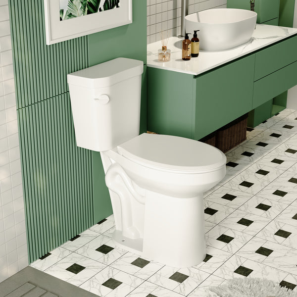 Two-Piece Elongated Toilet, 12" Rough-in Single-Flush