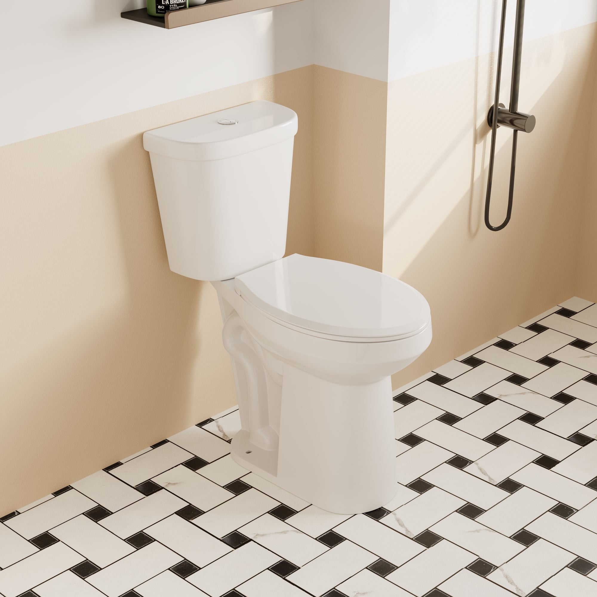 Two-Piece Elongated Toilet, 12" Rough-in Dual-Flush
