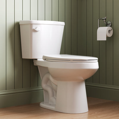 DeerValley DV-2F0386 17 in. ADA Chair Height Two-Piece Elongated Toilet, 1.28 GPF Single Flush, MaP 1000g, Soft-Close Seat, White