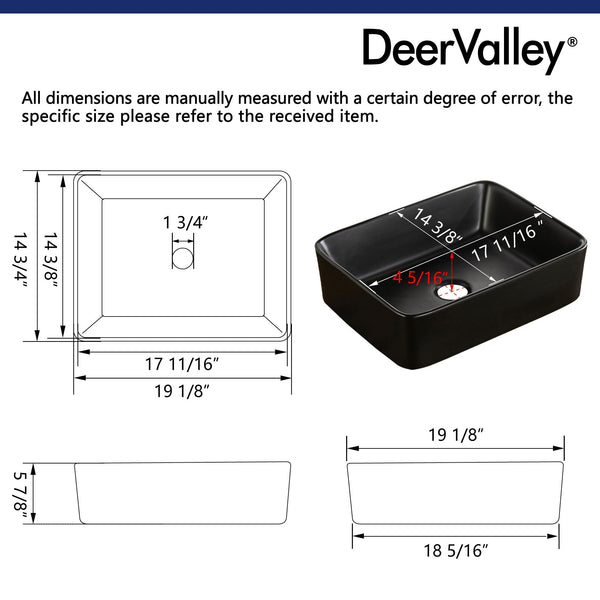 ALLY 19" x 15" Rectangular Vessel Bathroom Sink, Without Overflow